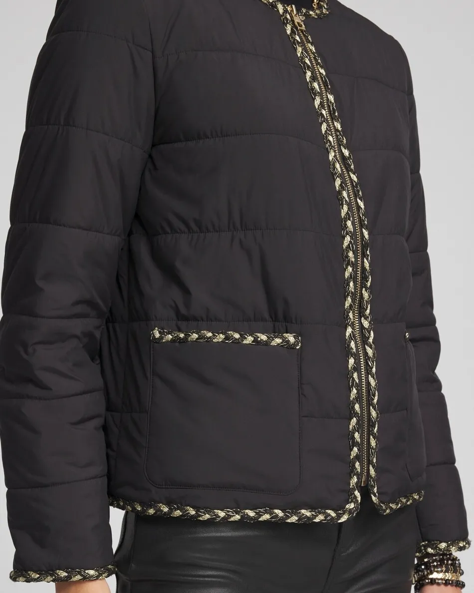 Fashion Tweed Trim Faux Nylon Jacket Jackets & Coats
