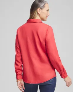 Hot Twill Fringe Hem Shirt Tops