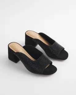 Fashion Violet Bejeweled Microsuede Mules Shoes