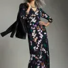 Discount V-neck 3/4 Sleeve Floral Maxi Dress Dresses
