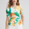 New Watercolor Gathered Elbow Sleeve Tee Tops