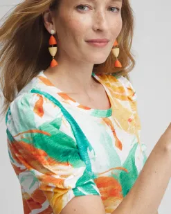 New Watercolor Gathered Elbow Sleeve Tee Tops