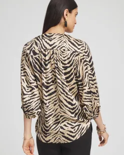 Discount Zebra Print Tie-Front Blouse Tops