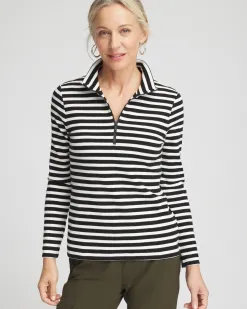 Discount Zenergy® Stripe Mock Neck Zipper Tee Tops