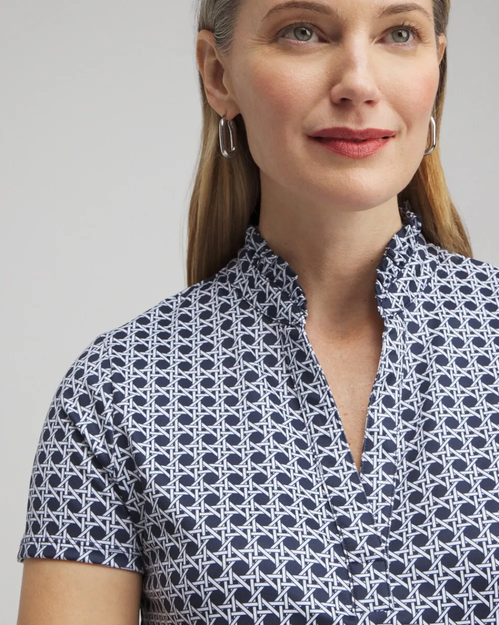 Sale Zenergy® UPF Cane Ruffle Neck Polo Tops