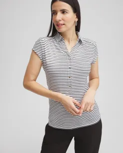 Sale Zenergy® UPF Stripe Cap Sleeve Polo Tops