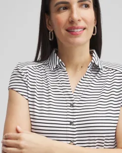 Sale Zenergy® UPF Stripe Cap Sleeve Polo Tops